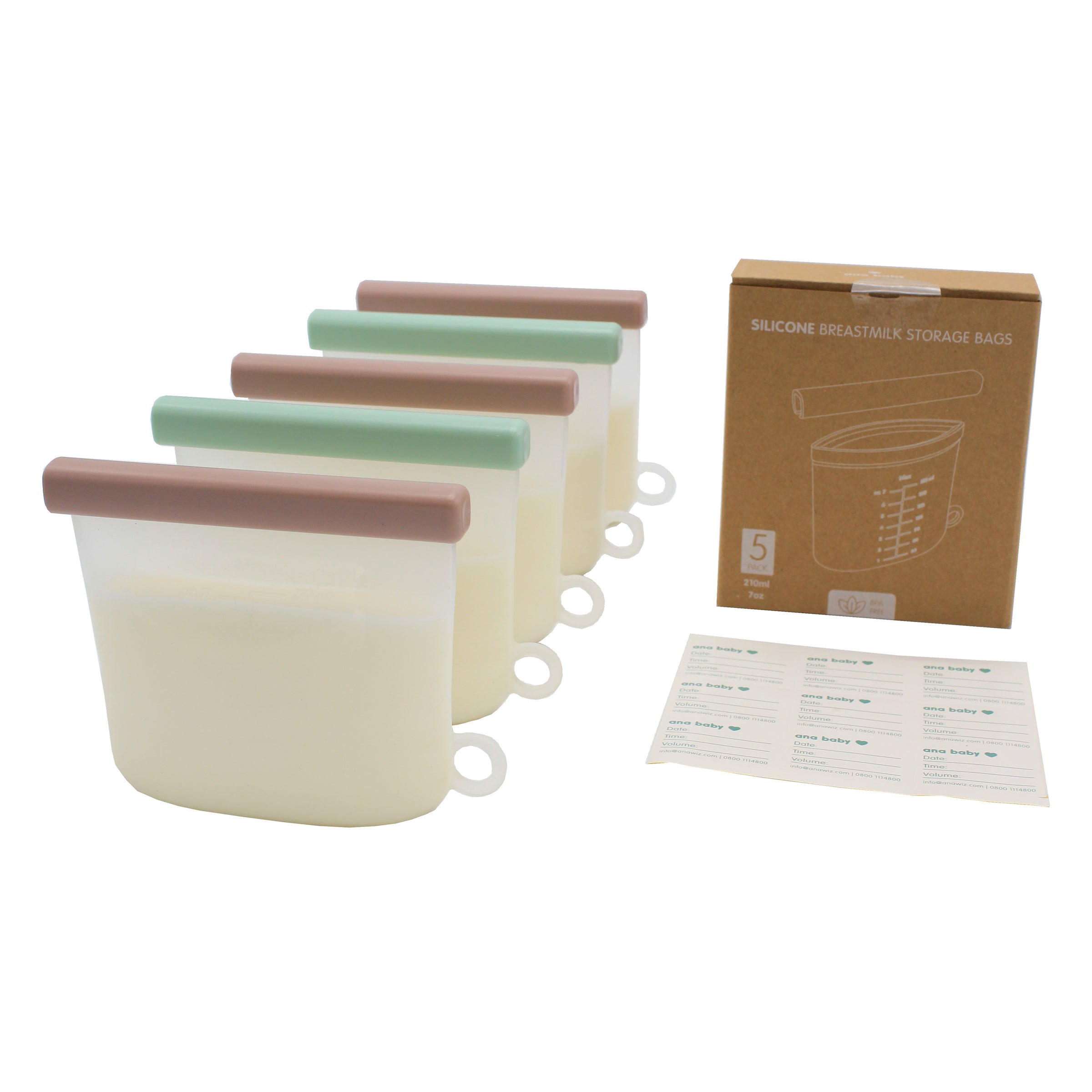 Silicone Breastmilk Storage Bags with Double Leak-Proof Seals, Pack of Five, 210ml